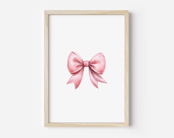 Arte per la cameretta dei bambini con papillon rosa: decorazione per la cameretta di una ragazza preppy (download digitale)