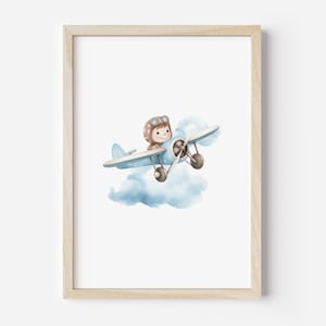 Impression d&#39;avion vintage, art mural imprimable, décoration de chambre d&#39;enfant de voyage, art mural de voyage imprimable, déco de chambre pour garçons art biplan, téléchargement numérique