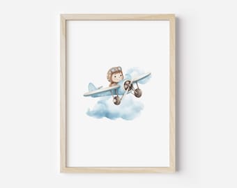Vintage Biplane Print: Boho Boy Nursery Decor (Digital Download)