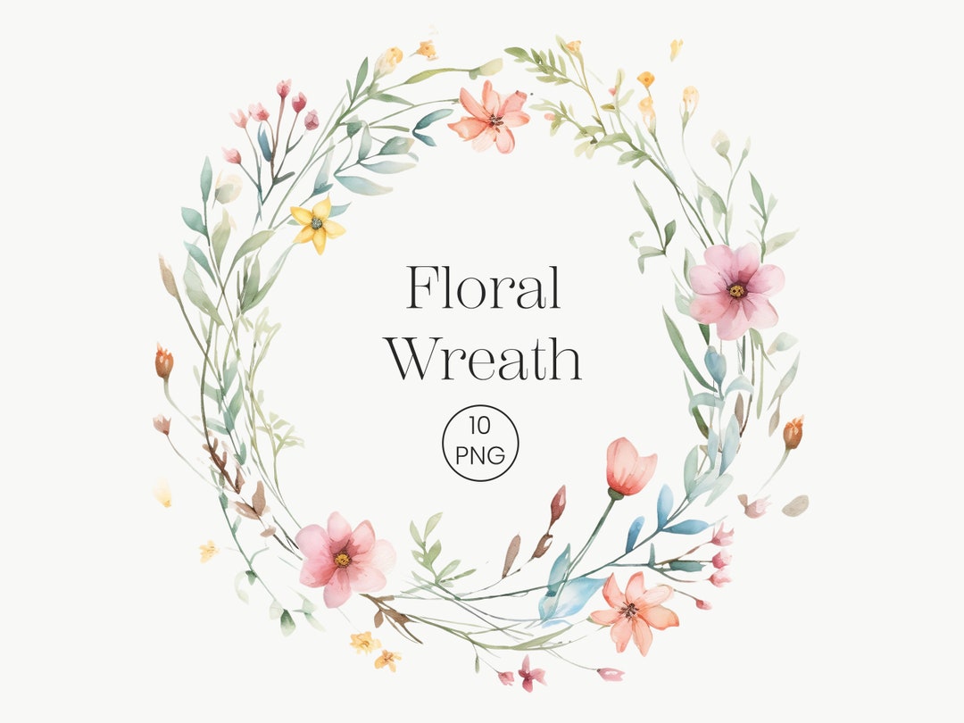 Watercolor Floral Wreath Clipart: Wedding Invitation PNG (10 Files ...