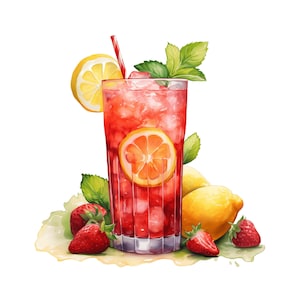 Clipart de limonade aux fraises | 10 JPG de haute qualité | Été Cocktail Clipart limonade Clip art boisson froide mariage Menu Clipart