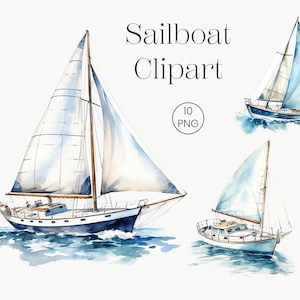 Barca a vela Clipart 10 file PNG trasparenti / Arte del mare, Nave, Marinaio, Oceano, Mare / Creazione di carte, Download digitale, Scrapbooking
