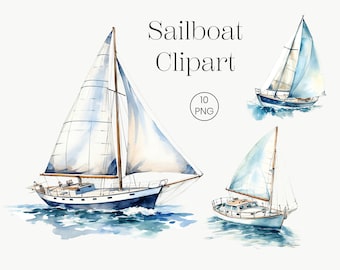 帆船のクリップアート 10 個の透明な PNG ファイル | 海のアート、船、船乗り、海、海 | カード作成、デジタル ダウンロード、スクラップブッキング