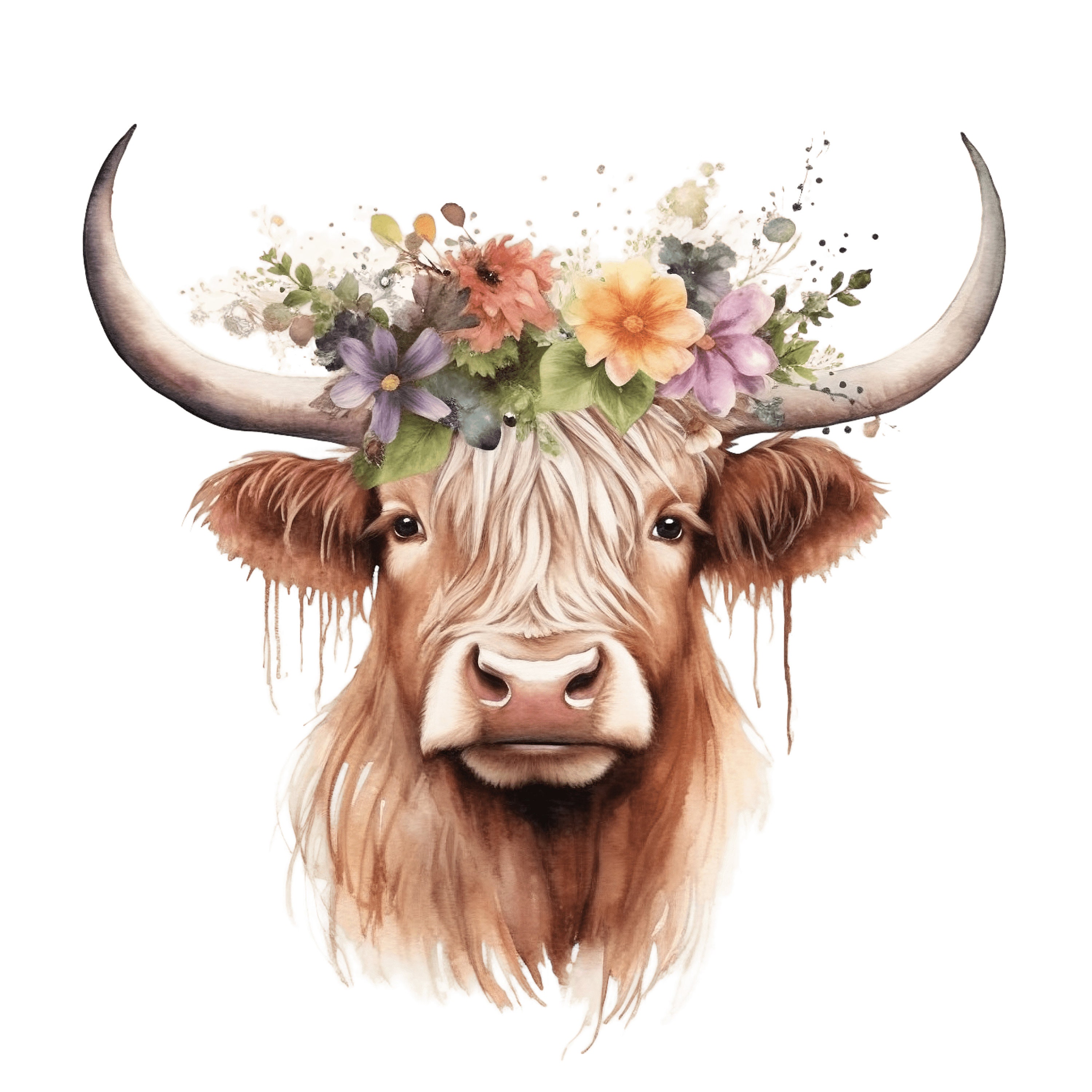 Floral Highland Cow Clipart | Watercolor Farm Animal (digital Download ...