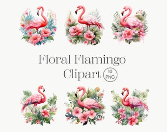 Flamingo Floral Art Clipart, 10 Transparent PNG Flamingo Clipart Floral PNG Birds Clipart Flamingo PNG Wall Art Sublimation Digital Download