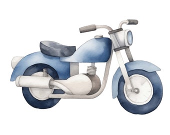 Watercolor Motorbike Clipart: Racing Bikes, Nursery Decor (10 JPG) (Digital Download)