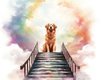 犬の天国の水彩画のクリップアート、10 JPG 天国の階段のペットロスの