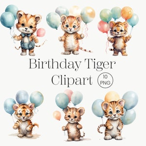Cute Tiger Birthday Watercolor | 10 Transparent PNG | Balloons Png Tiger Clipart Watercolor Birthday Clipart Tiger PNG Tiger clipart