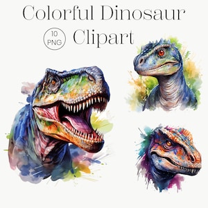 Watercolor Dinosaur Clipart Nursery Wall Art, Colorful Dinosaur, Digital Planner, Junk Journal, Childrens Clipart