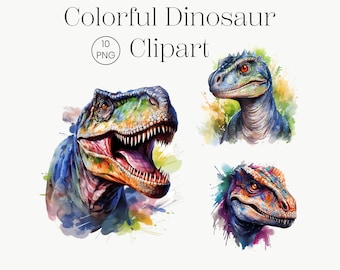 Watercolor Dinosaur Clipart Nursery Wall Art, Colorful Dinosaur, Digital Planner, Junk Journal, Childrens Clipart