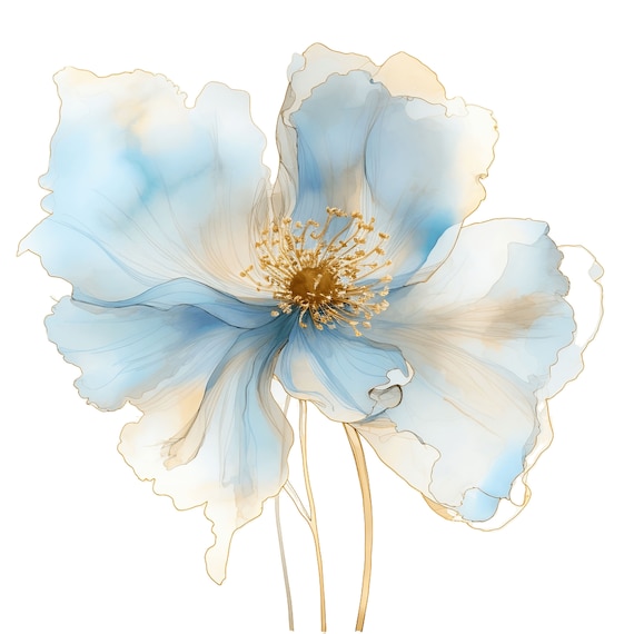 Abstract Flowers Clipart 10 JPG Blue Flowers, Printable Gold and Blue Wedding Watercolor Clipart Digital Download Commercial Licence