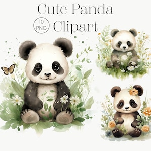 Clipart de panda fofo, 10 PNG de alta qualidade, PNG de panda, bebê panda, clipart de animais da selva, urso panda, clipart de animais, download digital