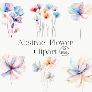 Fleurs séchées abstraites des cliparts 10 PNG, artisanat en papier Clipart imprimable aquarelle de haute qualité en téléchargement numérique PNG sous licence commerciale