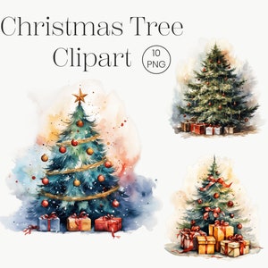 Christmas Tree Clipart | 10 Transparent PNG | Winter Watercolor Christmas Clipart Bundle Digital Paper Craft Card Making Digital Download
