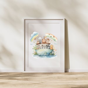 Watercolor Noah&#39;s Ark Watercolor Clipart, 10 PNG Noah&#39;s Ark Clipart, Christian Clipart Bundle, Nursery Decor Bible PNG Commercial Use