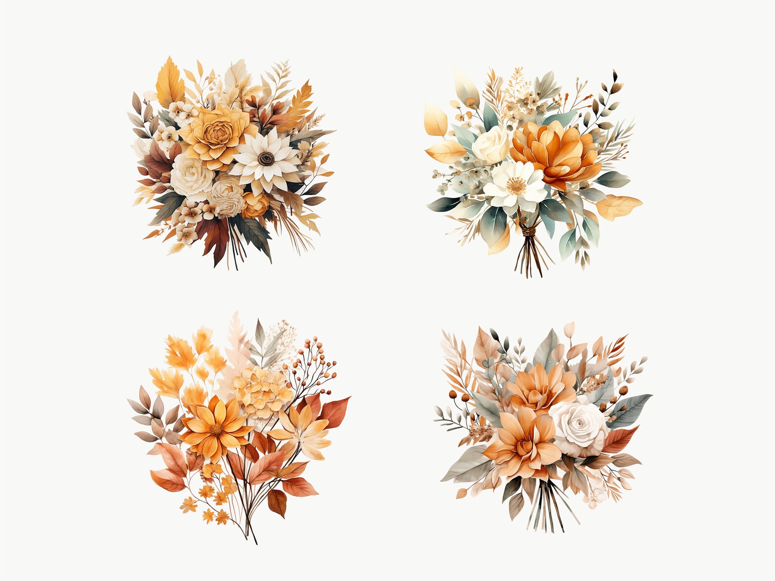 Watercolor Autumn Bouquet Clipart | Fall Floral PNG (10 Transparent ...