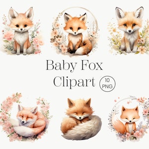 Mignon renard floral Clipart | 10 PNG transparents | Bébé renard aquarelle Clipart aquarelle renard renard clipart renard PNG renard Art renard renard numérique Animal