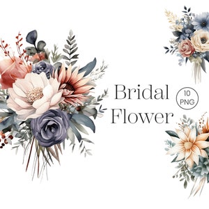 Bohemian Wedding Bridal Bouquet Clipart | 10 transparent PNG | Digital Download, Card Making