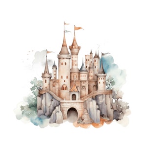 Watercolor Fantasy Castle | 10 JPGs | Romantic Castle, Fantasy Clipart Fairy Tale Castle Fantasy Castle jpg Medieval Graphic Castle Art