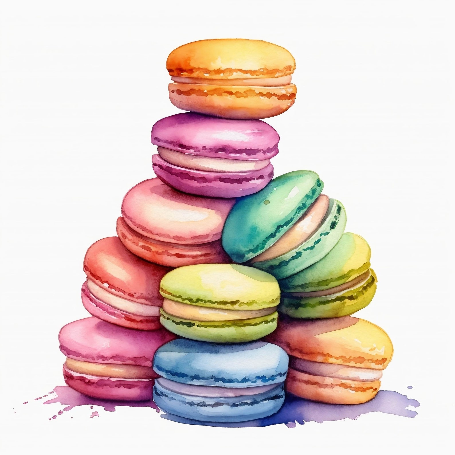 10 Colorful Macaron Watercolor Clip Art JPG Files Clip Art Digital ...