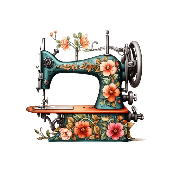 Watercolor Sewing Machine, 10 JPG Floral Sewing Machine Clipart Sewing Clipart Quilting Clipart  Vintage JPG Paper Craft