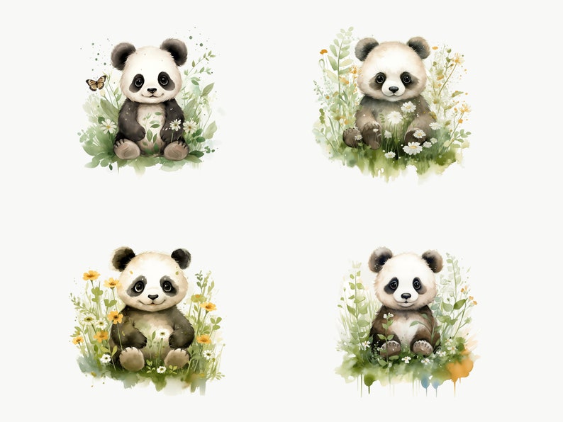 Cute Panda Clipart, 10 High Quality PNG, Panda PNG, Baby Panda, Jungle ...