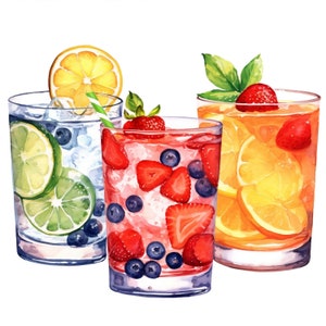 10 Summer Drinks Cocktails ClipArt ad acquerello / File JPG ClipArt / Download digitale, Creazione di carte, Diario, Calendario, T-shirt