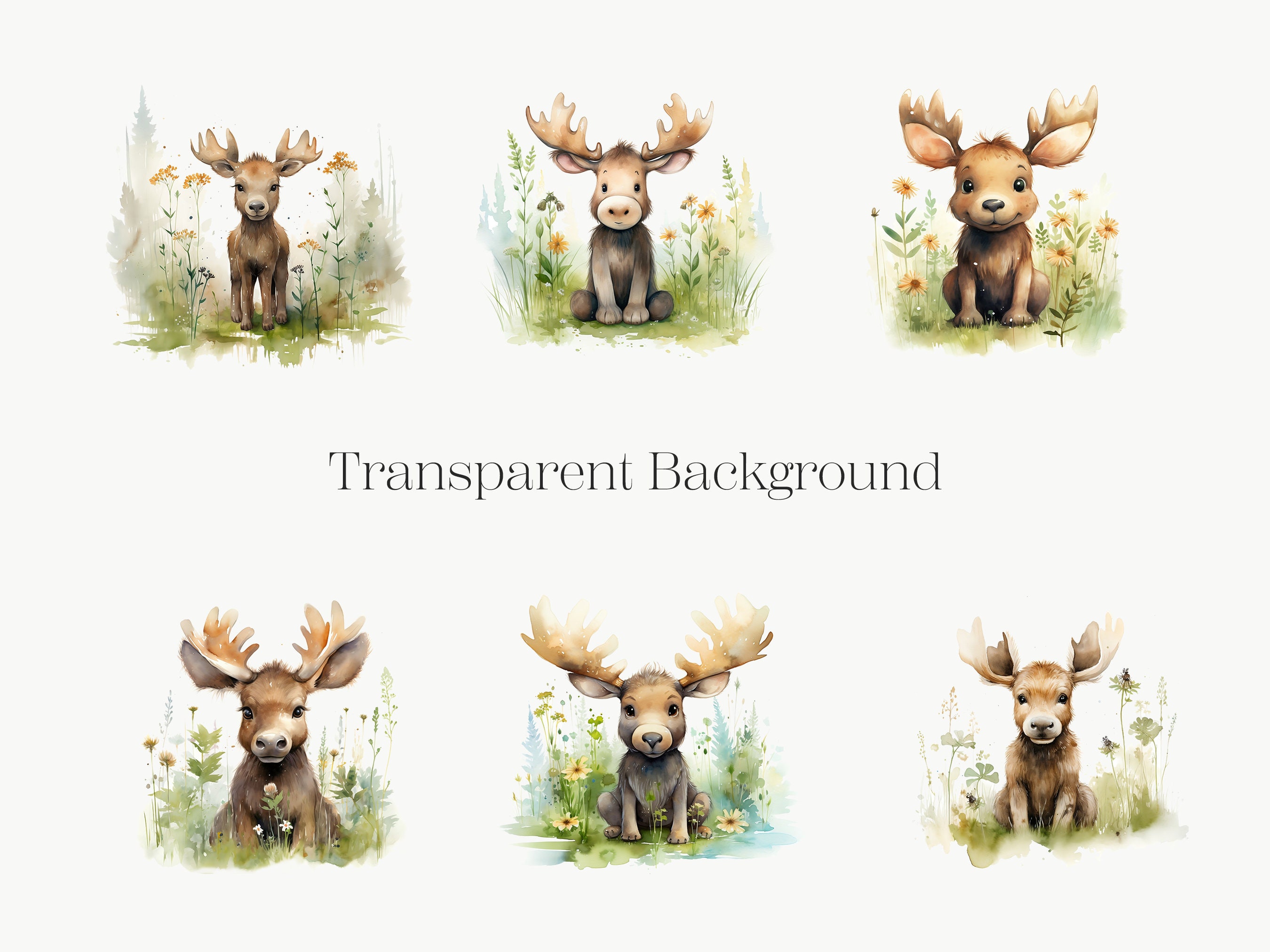 Cute Moose Clipart, 10 High Quality PNG, Woodland Animal Deer, Baby ...