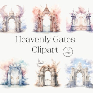 Watercolor Heavenly Gates Clipart | 10 Transparent PNG | Fantasy Heaven Galaxy Watercolor Instant Download Commercial Use