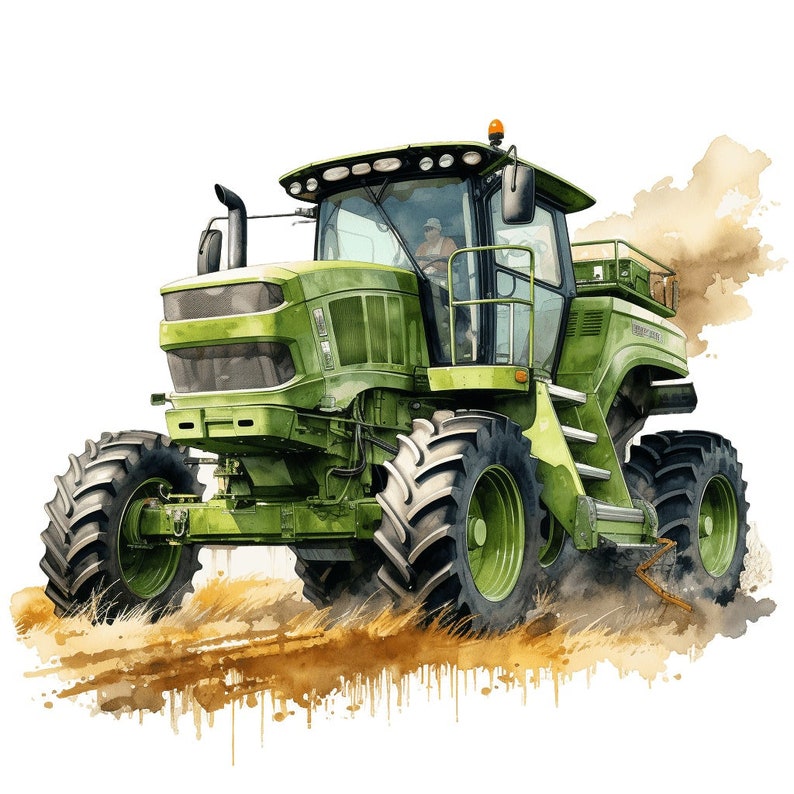 Green Combine Harvester Watercolor Farming Vehicles Clipart Etsy Canada