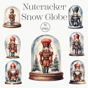 Nutcracker Snow Globe Clipart, Watercolor Christmas Clipart, Winter Clipart, Winter Decor, Junk Journal, Holiday Digital Planner, Xmas
