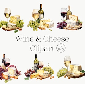 Wine and Cheese Clipart | 10 transparent PNG | Wine PNG Food Clipart Cheese PNG Watercolor Wine Bottle Clipart