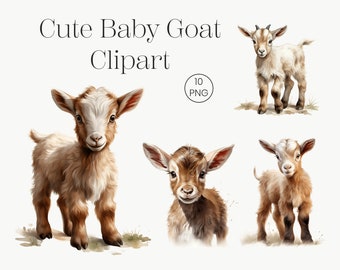 Watercolor Baby Goat Clipart | 10 Farm Animals PNG (Digital Download)
