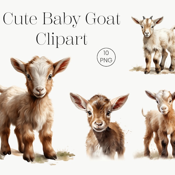 Baby Goat Clipart | 10 Transparent PNG, Digital download | Farm Animals PNG Watercolor Goat PNG Cute Animals Clipart Baby Animals