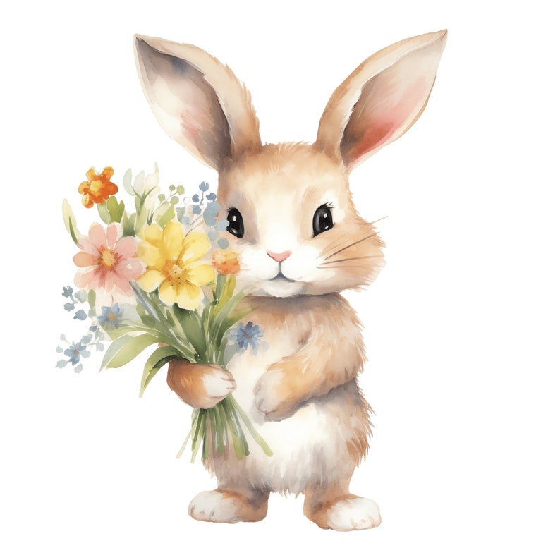 Watercolor Easter Bunny Clipart: Floral Spring Design (digital Download ...