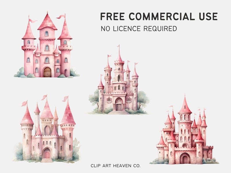 Princess Castle Clipart | 10 Transparent PNG | Magic Kingdom Watercolor ...