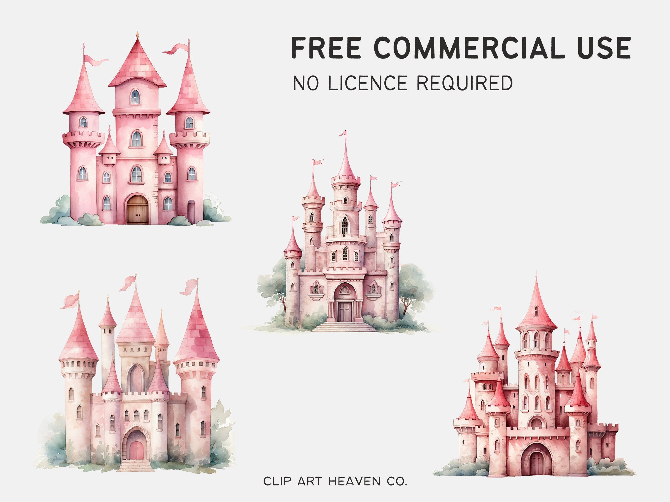 Princess Castle Clipart | 10 Transparent PNG | Magic Kingdom Watercolor ...