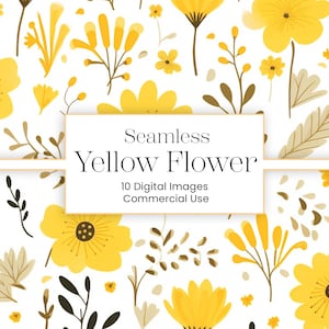 Yellow Flowers Seamless Digital Paper | 10 JPG | Floral Printable Paper Yellow Watercolor Shabby Chic Instant Floral Wildflower Scrapbook