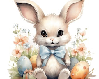 Acuarela Vintage Conejito de Pascua Clipart / 10 JPG / Pascua Clipart Conejito Clip Art Alta Calidad Conejito de Pascua Descarga Digital Uso Comercial