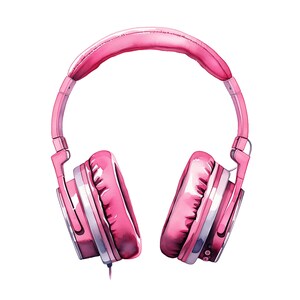 Może przedstawiać: Różowe słuchawki nauszne z srebrnym akcentem na nausznikach. Słuchawki mają wyściełany pałąk.
