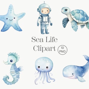Under the Sea Watercolor | 10 PNG | Baby Boy Nautical Clip Art Baby Shower Birthday Invitation Nursery Art Desing Digital Download