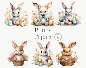 Acuarela Vintage Conejito de Pascua Clipart / 10 PNG / Pascua Clipart Conejito Clip Art Alta Calidad Conejito de Pascua Descarga Digital Uso Comercial