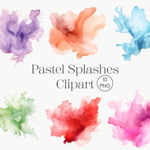 Pastel Watercolor Splashes Clipart 10 PNG Color Splash Clipart Alcohol Ink Pastel Abstract Watercolor Brush Strokes Commercial Use
