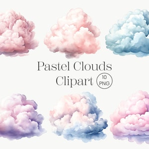 Aquarelle pastel nuage clipart 10 PNG ciel Clipart ciel PNG imprimable ciel coloré Art chrétien décoration de chambre d'enfant numérique usage commercial
