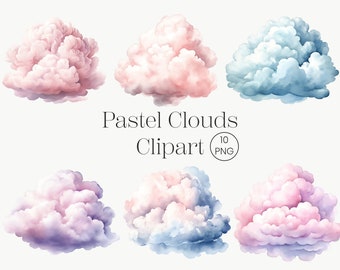 Watercolor Pastel Cloud clipart 10 PNG Sky Clipart Heaven PNG Printable Colorful Sky Christian Art Nursery Decor Digital Commercial Use