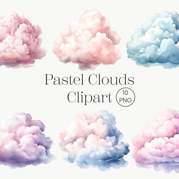 Watercolor Pastel Cloud clipart 10 PNG Sky Clipart Heaven PNG Printable Colorful Sky Christian Art Nursery Decor Digital Commercial Use