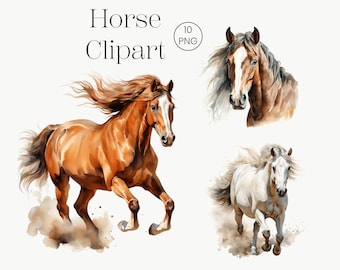 水彩画の馬のクリップアート：農場の動物のグラフィック（デジタルダウンロード）
