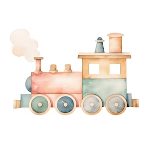 Zug Clipart | 10 JPG | Zug Aquarell Clipart Zug Clipart Aquarell Boho Zug Kinderzimmer Dekoration, Baby Boy, Es ist ein Junge-Baby-Dusche-Kinderzimmer
