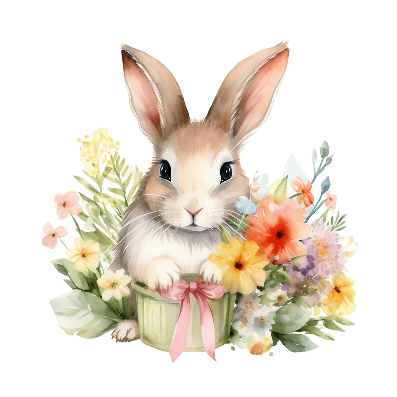 Watercolor Easter Bunny Clipart: Floral Spring Design (digital Download ...