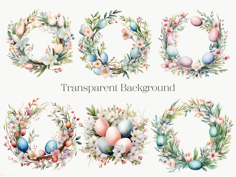 Watercolor Easter Wreath Clipart 10 PNG Easter Egg Graphics, Floral ...